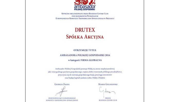 DRUTEX S.A. Ambasadorem Polskiej Gospodarki